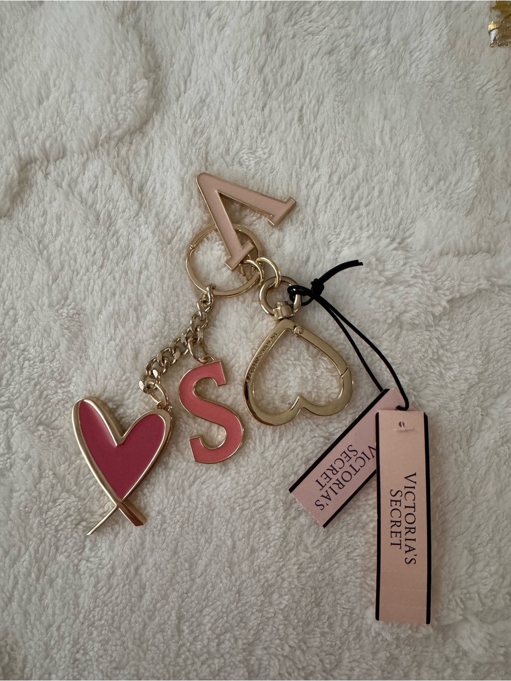 Victoria's Secret Pink & Gold Heart Initial Keychain